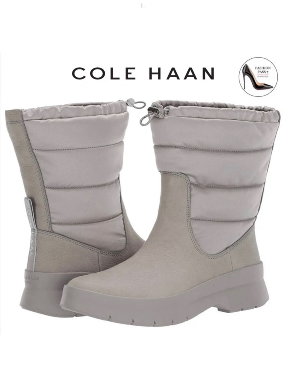 Cole Haan Pinch Utility Puffer Gray Leather Waterproof Winter Snow Boot 6.5